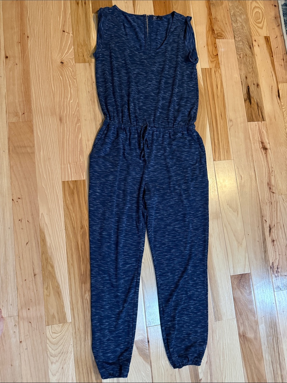 GAP Sleeveless Heathered Navy Drawstring Jumpsuit
